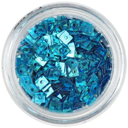 Confetti hologramă, cu gaură - pătrate albastru turcoaz