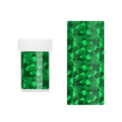 Folie decorativă pentru unghii - verde cu reflexii holografice asimetrice