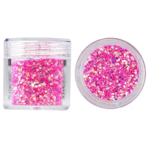 Hexagoane în pulbere de sclipici, 1mm - roz, 10g